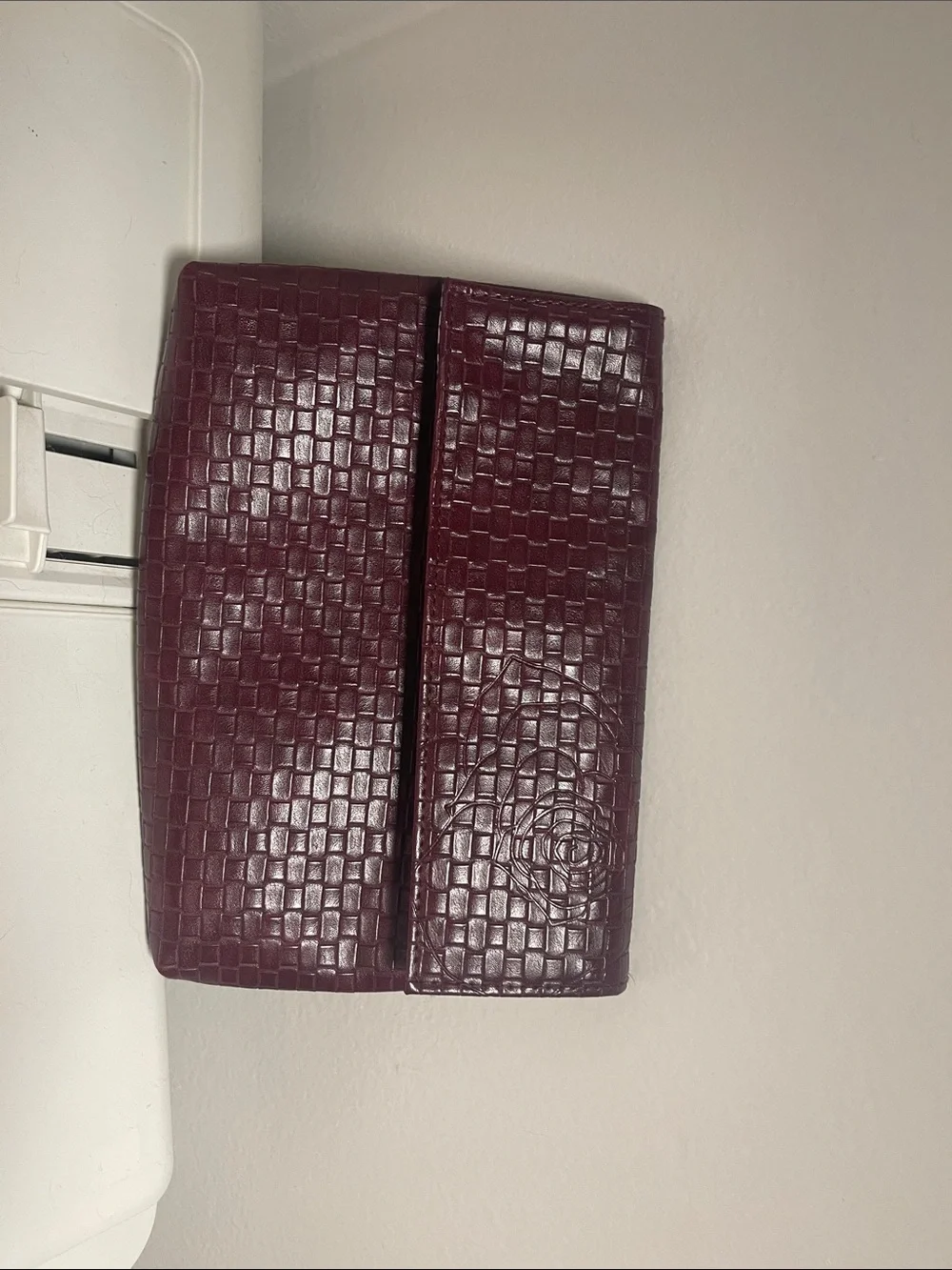Sisley Makeup Bag - Woven Textured Fold-Over Clutch - Deep Burgundy